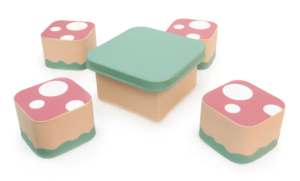 Gericare Cogumelo Kindersitzgruppe Tisch + 4 Hocker Pilz