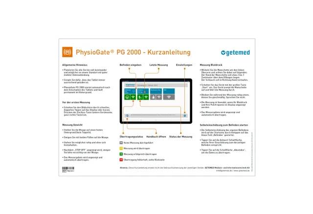 GETEMED PhysioGate® PG 2000 Kurzanleitung Deutsch laminiert