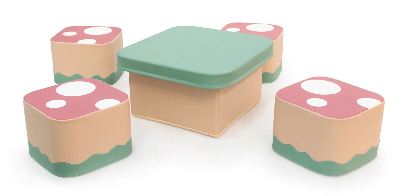 Gericare Cogumelo Kindersitzgruppe Tisch + 4 Hocker Pilz