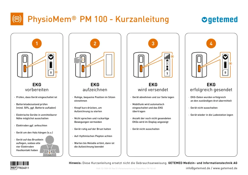 GETEMED PhysioMem PM 100 4G Kurzanleitung Deutsch laminiert